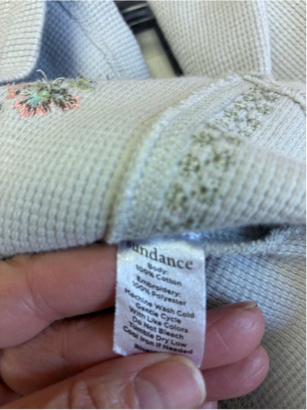 Sundance Long Sleeve Waffle Knit Tee with Floral Embroidery in Gray Size XS - Picture 7 of 8